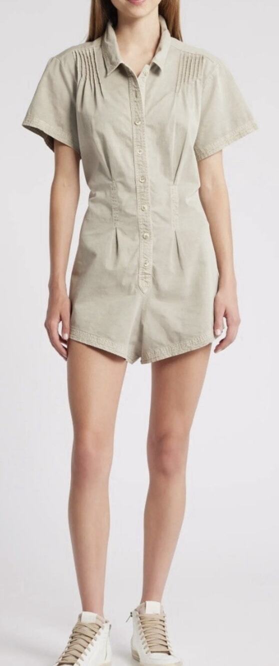 Free People Keep It Crisp Romper Pleated Cotton Size M